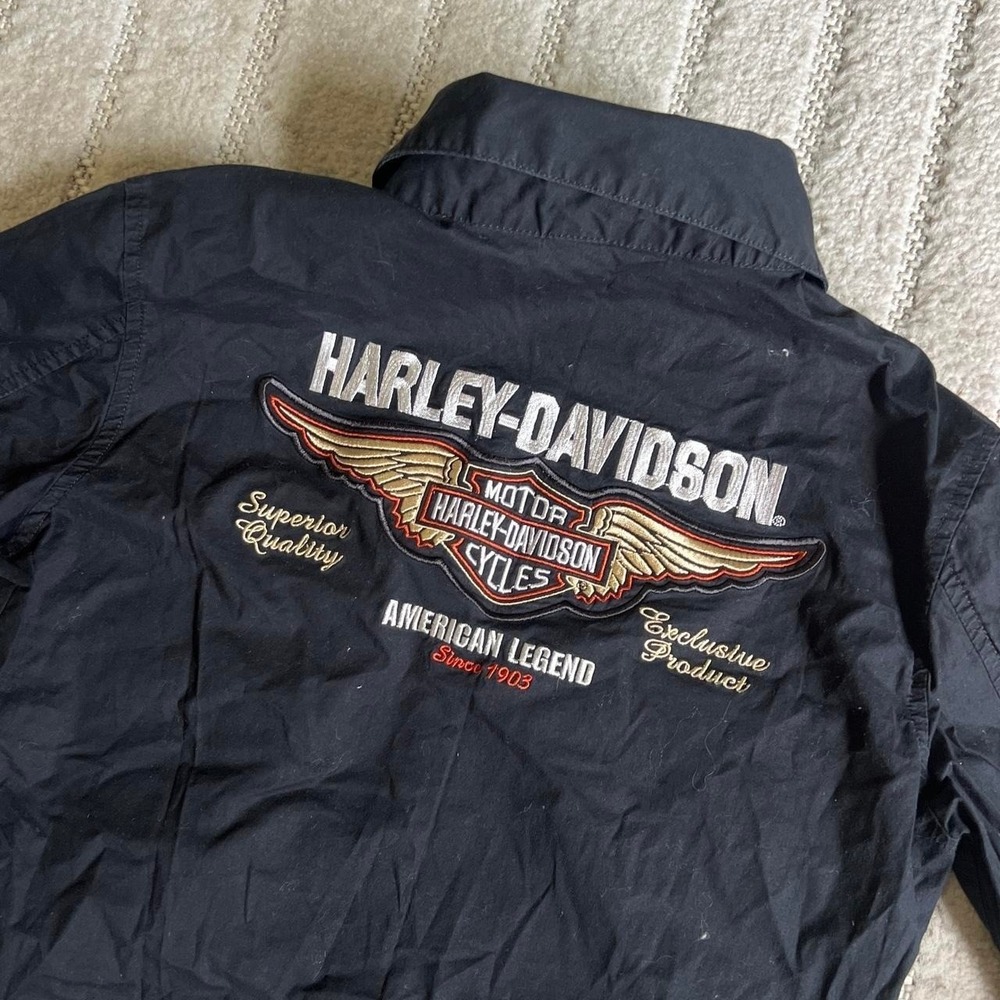Harley Davidson black button shirt size small grunge biker streetwear punk